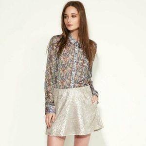 Theyskens' Theory Silver Fuzzy Mini Skirt